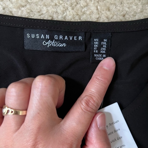 Susan Graver‎ Artisan Womens Top Black 1X Asymmetrical Rhinestone Casual Shimmer - Picture 8 of 16